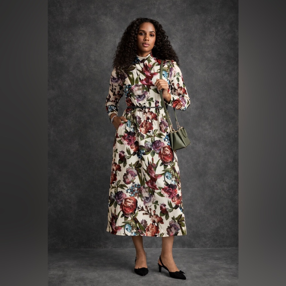 Function & Fringe Edit | Floral Multicolor Mock neck Maxi Dress w/ Belt